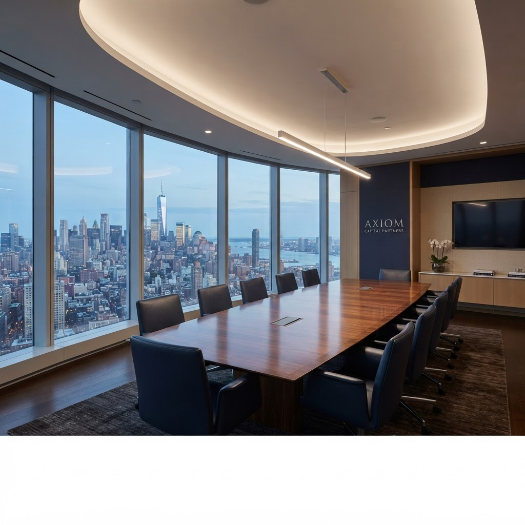 Sala de reuniões corporativa da MOVIDA Participações com vista para a cidade